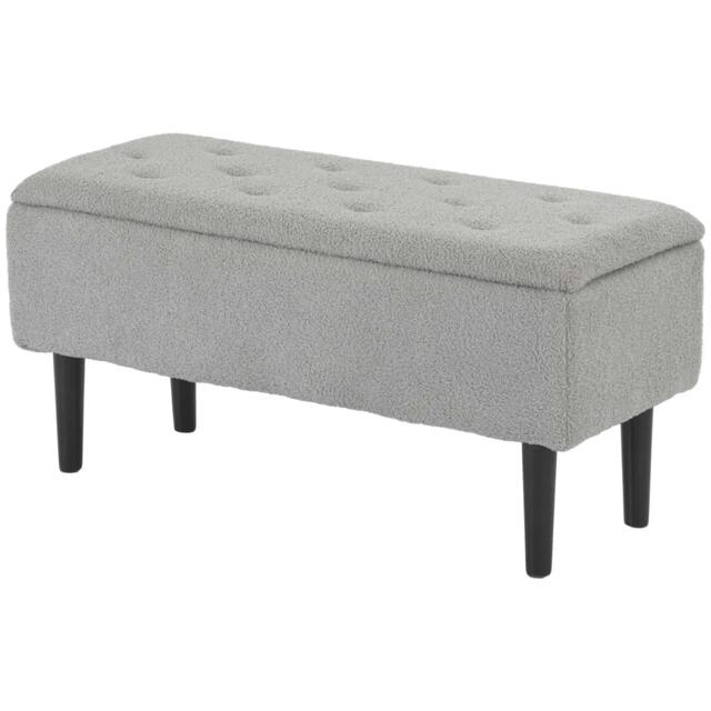 Rackhams 57L Storage Ottoman, End of Bed Bench with Wooden Legs, Fabric Footstool for Living Room, Bedroom, 95 x 38 x 45cm, Grey - image 1
