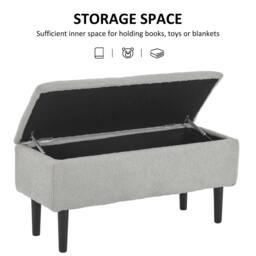 Rackhams 57L Storage Ottoman, End of Bed Bench with Wooden Legs, Fabric Footstool for Living Room, Bedroom, 95 x 38 x 45cm, Grey - thumbnail 4