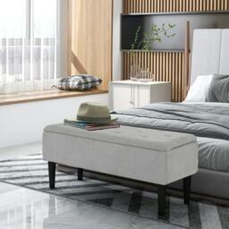 Rackhams 57L Storage Ottoman, End of Bed Bench with Wooden Legs, Fabric Footstool for Living Room, Bedroom, 95 x 38 x 45cm, Grey - thumbnail 2