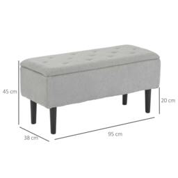 Rackhams 57L Storage Ottoman, End of Bed Bench with Wooden Legs, Fabric Footstool for Living Room, Bedroom, 95 x 38 x 45cm, Grey - thumbnail 3