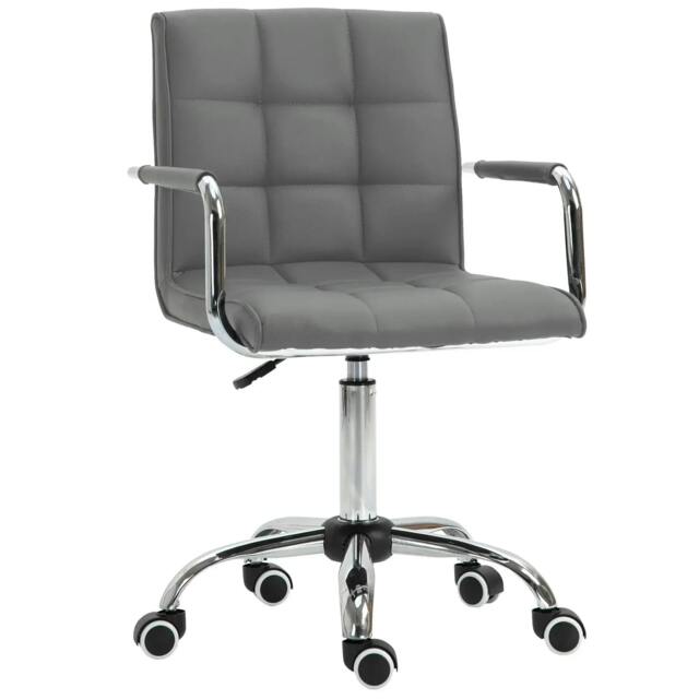 Rackhams PU Leather Home Office Desk Chair, Computer Chair with Mid Back, Arm, Swivel Wheels, Adjustable Height, Grey - Grey - image 1