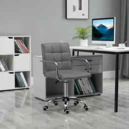 Rackhams PU Leather Home Office Desk Chair, Computer Chair with Mid Back, Arm, Swivel Wheels, Adjustable Height, Grey - thumbnail 2