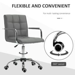 Rackhams PU Leather Home Office Desk Chair, Computer Chair with Mid Back, Arm, Swivel Wheels, Adjustable Height, Grey - thumbnail 5