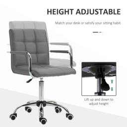 Rackhams PU Leather Home Office Desk Chair, Computer Chair with Mid Back, Arm, Swivel Wheels, Adjustable Height, Grey - thumbnail 4