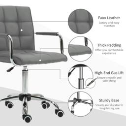 Rackhams PU Leather Home Office Desk Chair, Computer Chair with Mid Back, Arm, Swivel Wheels, Adjustable Height, Grey - thumbnail 6