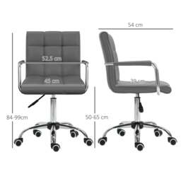 Rackhams PU Leather Home Office Desk Chair, Computer Chair with Mid Back, Arm, Swivel Wheels, Adjustable Height, Grey - thumbnail 3