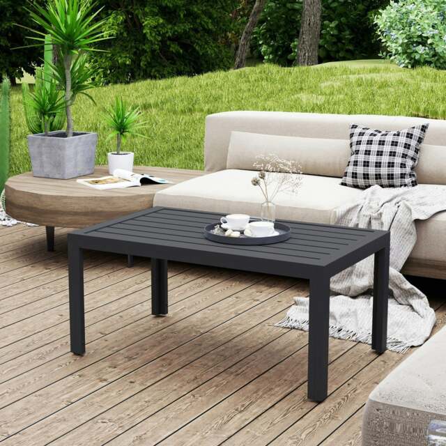 Rackhams Outdoor Side Table Garden Coffee Table with Steel Frame and Slat Top - Grey - Galvanised Steel - 101.5L x 61W x 46Hcm - image 1