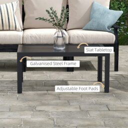 Rackhams Outdoor Side Table Garden Coffee Table with Steel Frame and Slat Top - Grey - Galvanised Steel - 101.5L x 61W x 46Hcm - thumbnail 4