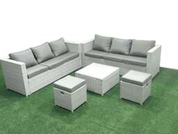 Rackhams Garden Outdoor Furniture Set 8 Seater Rattan Sofa Set with 2 Small Footstools Light Grey Mixed - thumbnail 2