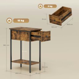 Rackhams Industrial Slim End Table Nightstand for Small Spaces Rustic Brown - 25 x 39.8 cm - Particleboard, metal - Side table - thumbnail 6