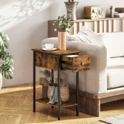 Rackhams Industrial Slim End Table Nightstand for Small Spaces Rustic Brown - 25 x 39.8 cm - Particleboard, metal - Side table - thumbnail 3