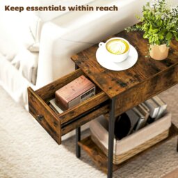 Rackhams Industrial Slim End Table Nightstand for Small Spaces Rustic Brown - 25 x 39.8 cm - Particleboard, metal - Side table - thumbnail 4