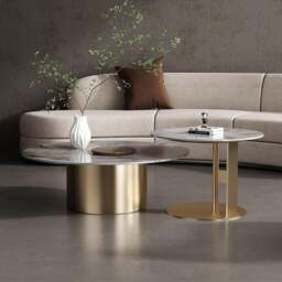 Rackhams Coar Nesting Coffee Table Set, Gold & Grey - Gold
