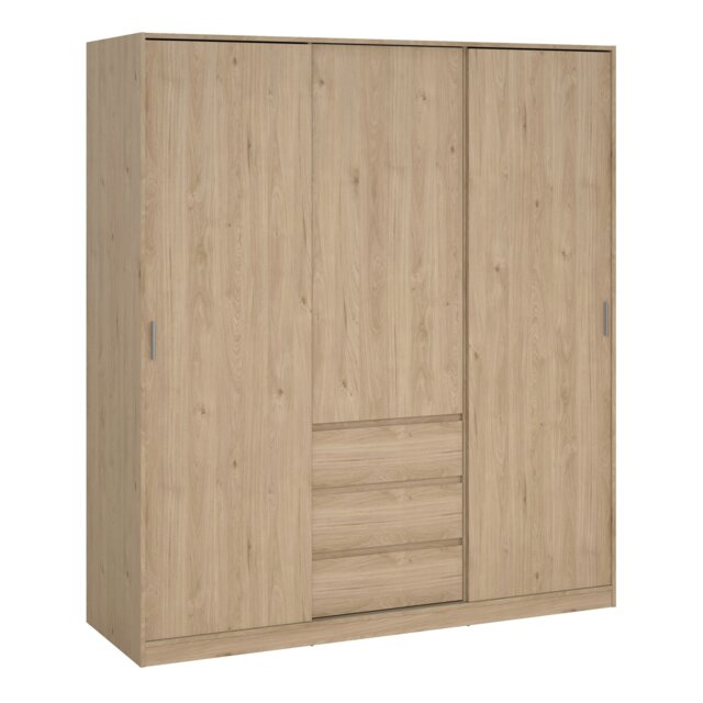 Rackhams Naia Wardrobe with 2 sliding doors + 1 door + 3 drawers in Oak structure Jackson Hickory - Brown - Malemine - 1 - image 1