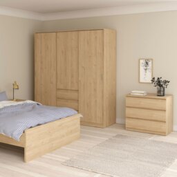 Rackhams Naia Wardrobe with 2 sliding doors + 1 door + 3 drawers in Oak structure Jackson Hickory - Brown - Malemine - 1 - thumbnail 5