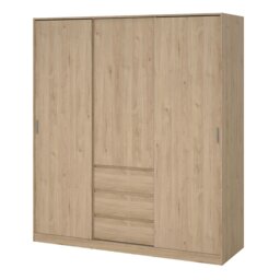 Rackhams Naia Wardrobe with 2 sliding doors + 1 door + 3 drawers in Oak structure Jackson Hickory - Brown - Malemine - 1 - thumbnail 3