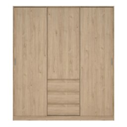 Rackhams Naia Wardrobe with 2 sliding doors + 1 door + 3 drawers in Oak structure Jackson Hickory - Brown - Malemine - 1 - thumbnail 2