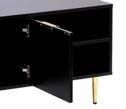 Rackhams Black MMT TV Stand, TV Stand Cabinet with Fluted Ribbed Gloss Doors and Legs, 130cm TV - Black - 40cm - 50cm - thumbnail 4