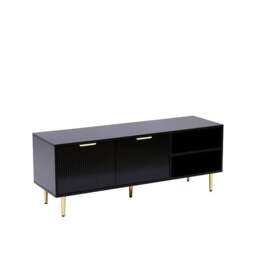 Rackhams Black MMT TV Stand, TV Stand Cabinet with Fluted Ribbed Gloss Doors and Legs, 130cm TV - Black - 40cm - 50cm - thumbnail 2
