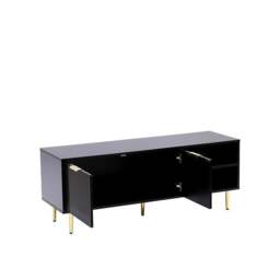 Rackhams Black MMT TV Stand, TV Stand Cabinet with Fluted Ribbed Gloss Doors and Legs, 130cm TV - Black - 40cm - 50cm - thumbnail 3