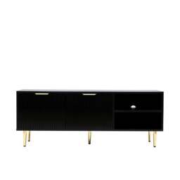 Rackhams Black MMT TV Stand, TV Stand Cabinet with Fluted Ribbed Gloss Doors and Legs, 130cm TV - Black - 40cm - 50cm