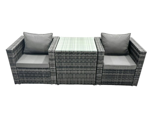 Rackhams Rattan 2 Arm Chair Garden Patio Furniture Set With Coffee Table - 2 Seater - Grey - image 1