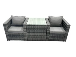 Rackhams Rattan 2 Arm Chair Garden Patio Furniture Set With Coffee Table - 2 Seater - Grey - thumbnail 1