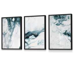 Rackhams Abstract Teal and White Set of 3 Framed Wall Art - 50x70cm - Oak - thumbnail 4