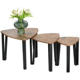 Rackhams 3 PCs Nesting Table Coffee Table  Set MDF Living Room Furniture Walnut - thumbnail 2