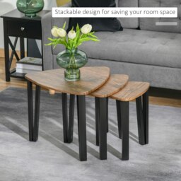 Rackhams 3 PCs Nesting Table Coffee Table  Set MDF Living Room Furniture Walnut - thumbnail 3