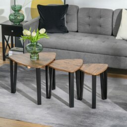 Rackhams 3 PCs Nesting Table Coffee Table  Set MDF Living Room Furniture Walnut - thumbnail 1