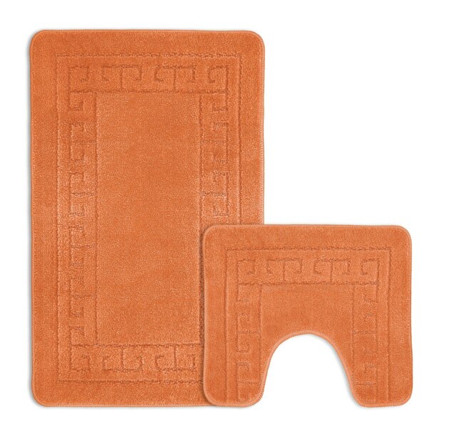 Rackhams Greek Key Bathmat Set - Antislip - Orange - image 1