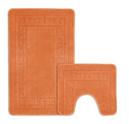 Rackhams Greek Key Bathmat Set - Antislip - Orange - thumbnail 1