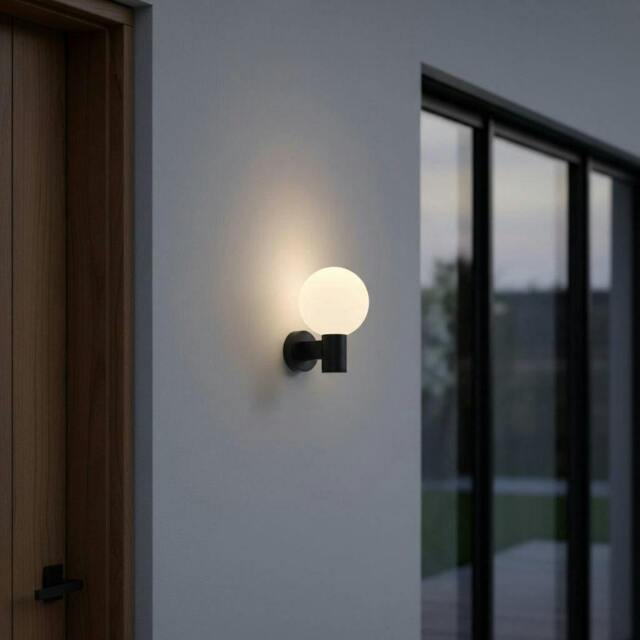 Rackhams 3 Watt LED Black Globe Outdoor Wall Light - image 1