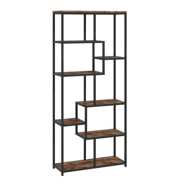 Rackhams Seven-Tier Geometric Bookcase - Brown/Black