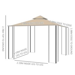 Rackhams 3x3(m) Outdoor Gazebo Patio Pavilion Canopy Tent w/ Netting & Shelf - Sand Colour Fabric, Black Frame - Polyester - 298L x 298W x 278Hcm - thumbnail 5