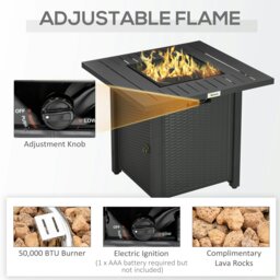 Rackhams 40,000 BTU Gas Firepit Table with Protective Cover, Spark Guard - Black - Metal, 304 Stainless Steel, PVC - 71L x 71W x 63H cm - thumbnail 4