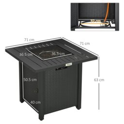 Rackhams 40,000 BTU Gas Firepit Table with Protective Cover, Spark Guard - Black - Metal, 304 Stainless Steel, PVC - 71L x 71W x 63H cm - thumbnail 5
