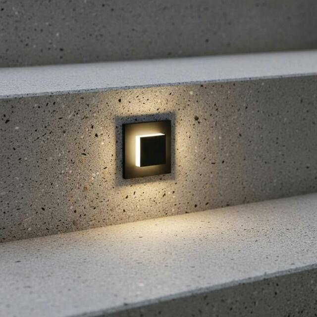 Rackhams 3 Watt Recessed Black Flush Outdoor Wall Light - image 1