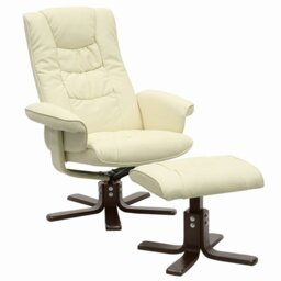 Rackhams 3ft Swivel Recliner Chair Armchair PU Leather with Footstool - Beige - thumbnail 2