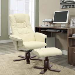 Rackhams 3ft Swivel Recliner Chair Armchair PU Leather with Footstool - Beige