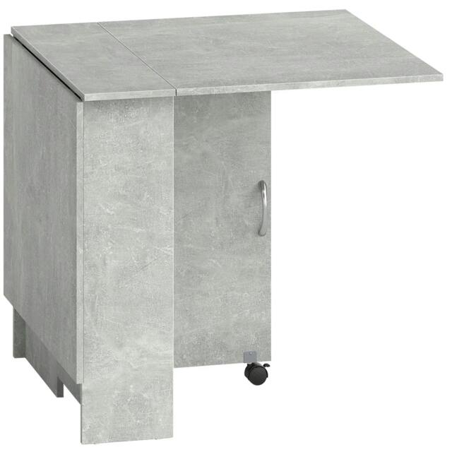 Rackhams Folding Dining Table, Drop Leaf Table with 2-Tier Shelves, Rolling Casters, for Small Spaces, Kitchen, Cement Grey - image 1