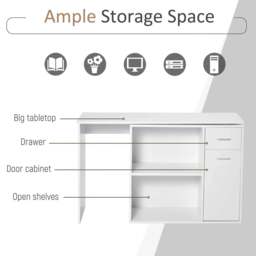 Rackhams L-Shaped Desk, Corner Computer Desk, Adjustable Study Table with Storage Shelf, Drawer and Cabinet, Workstation for Home Office, White Wood Grain - thumbnail 6