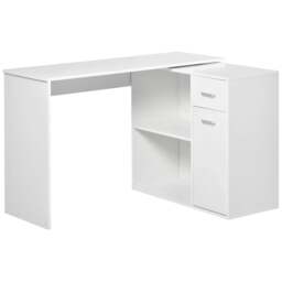 Rackhams L-Shaped Desk, Corner Computer Desk, Adjustable Study Table with Storage Shelf, Drawer and Cabinet, Workstation for Home Office, White Wood Grain - thumbnail 1