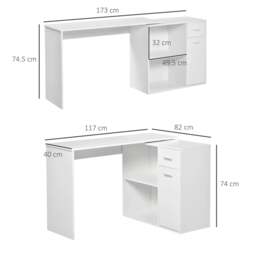 Rackhams L-Shaped Desk, Corner Computer Desk, Adjustable Study Table with Storage Shelf, Drawer and Cabinet, Workstation for Home Office, White Wood Grain - thumbnail 3