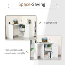Rackhams L-Shaped Desk, Corner Computer Desk, Adjustable Study Table with Storage Shelf, Drawer and Cabinet, Workstation for Home Office, White Wood Grain - thumbnail 4