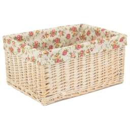 Rackhams Whitewash Garden Rose Lined Wicker Storage Basket - Extra Large - thumbnail 3