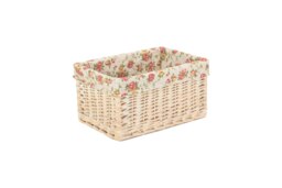 Rackhams Whitewash Garden Rose Lined Wicker Storage Basket - Extra Large