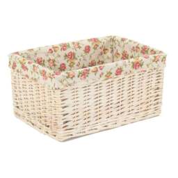 Rackhams Whitewash Garden Rose Lined Wicker Storage Basket - Extra Large - thumbnail 4