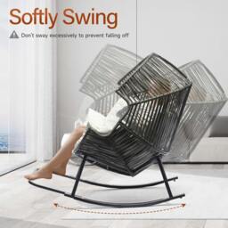Rackhams Oversized PE Rattan Rocking Chair with Thick Cushion - Grey - thumbnail 4